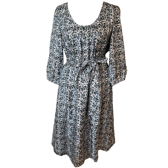 Raquel Allegra Silk Abstract Tie Waist Midi Dress Size Small - Picture 1 of 11